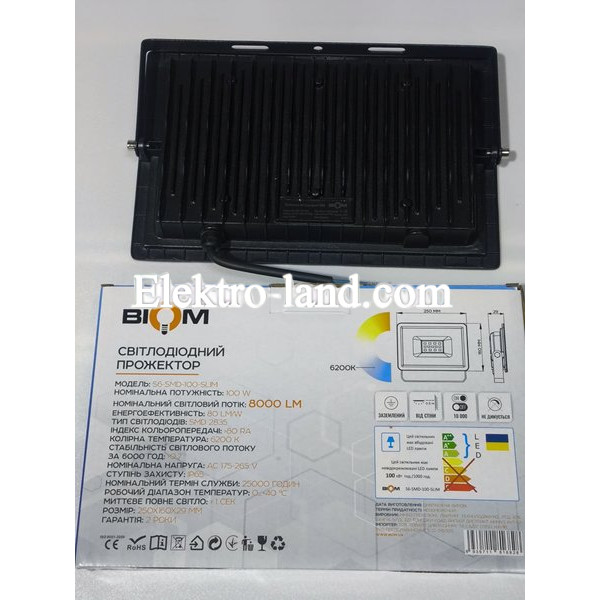 LED прожектор Biom 100W 6200К IP65 220V S6-SMD-100-Slim